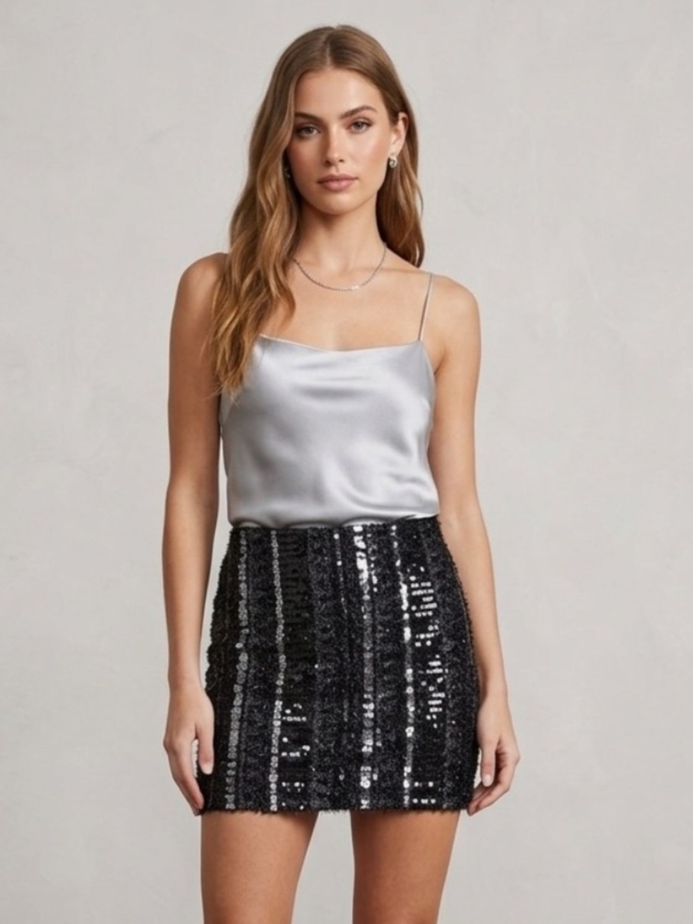 Express NWT Mini Skirt Black Silver Sequin Stripe Goth Alt Party Size 0 - XS